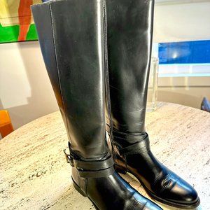 BURBERRY Adelaide Leather Buckle Riding Boots -- Black/37 EU
